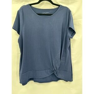 DRAPER'S & DAMON'S Top Women's Navy Blue 1X Knot Hem Stretch Polyester Spandex
